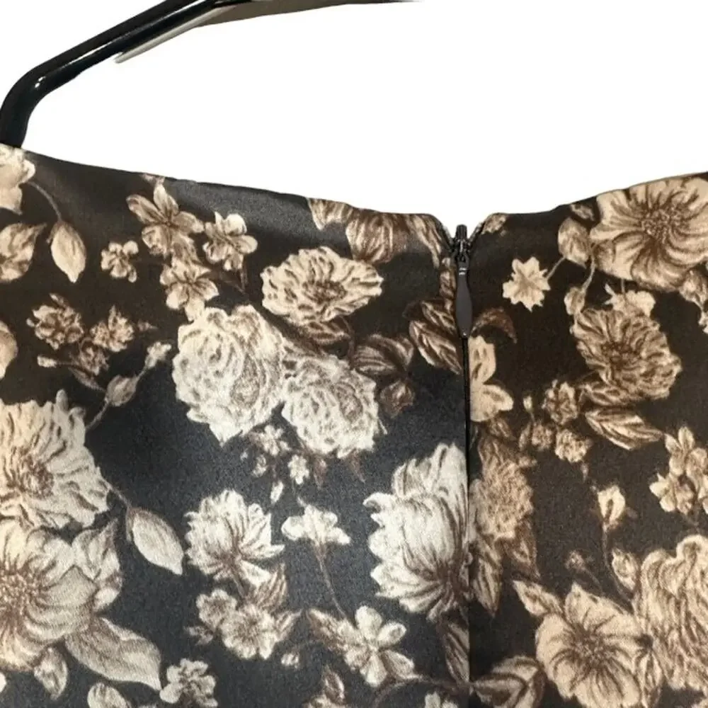 Gal Meets Glam Black Floral Short Cap Sleeve V-Neck Sheath Dress Women Sz 00